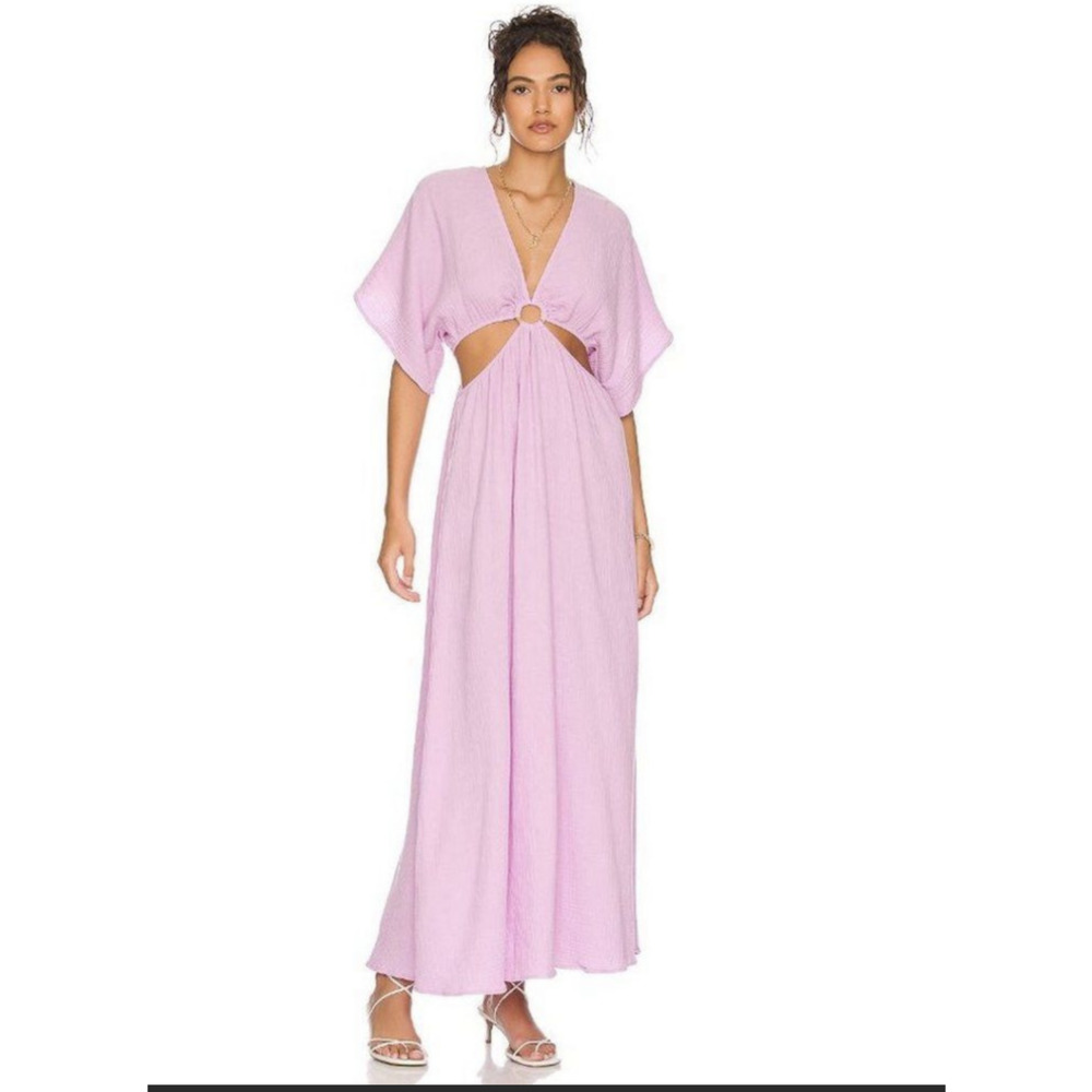 SHOW ME YOUR MUMU Dana Gauze Cotton Bright Lilac Cut Out Maxi Dress